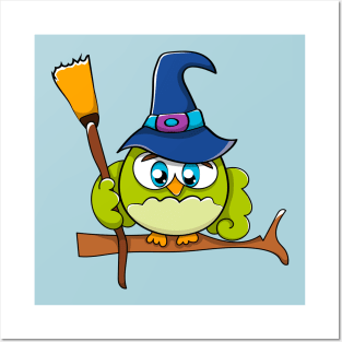 Cute Halloween Owl Witch Hat Posters and Art